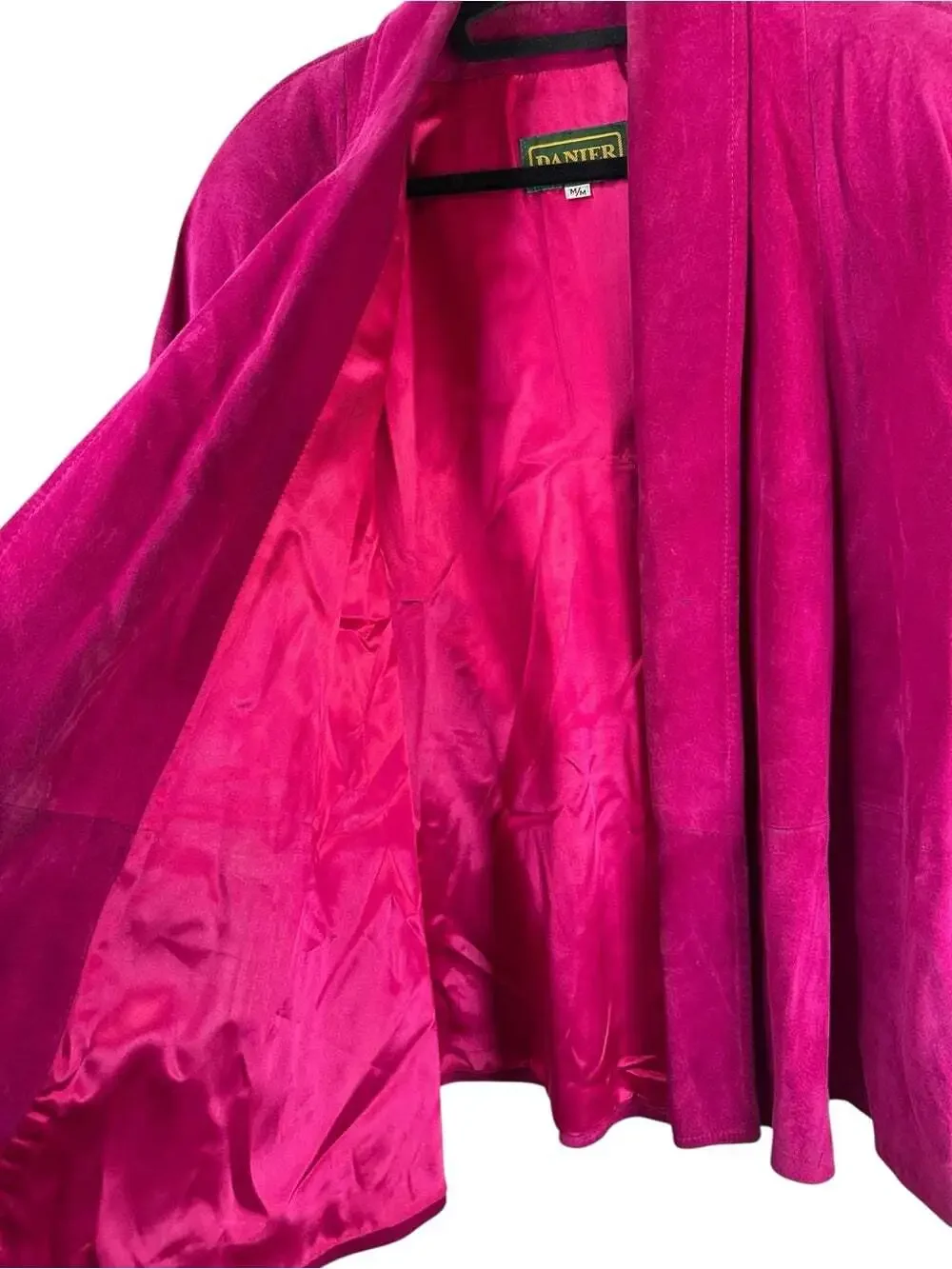 Vintage Danier Fuchsia Suede Leather Jacket Blazer Size M Open Front Hot Pink